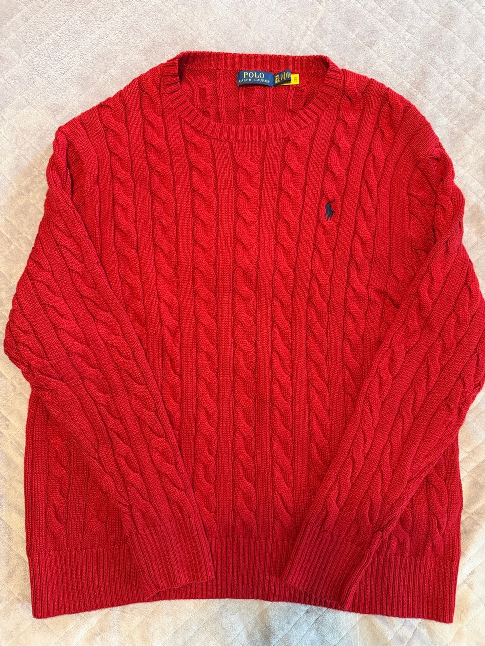 Polo by Ralph Lauren Men’s Crimson Cable-Knit Crewneck Sweater